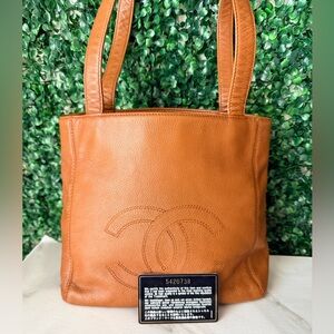 Chanel Caviar Brown Leather Small Tote Shoulder Bag with COA
